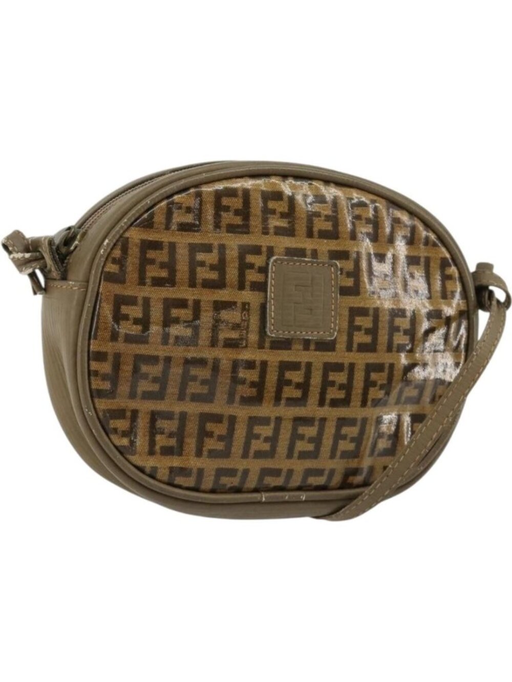 FENDI Zucchino Canvas Shoulder Bag Coated Canvas Beige Gold